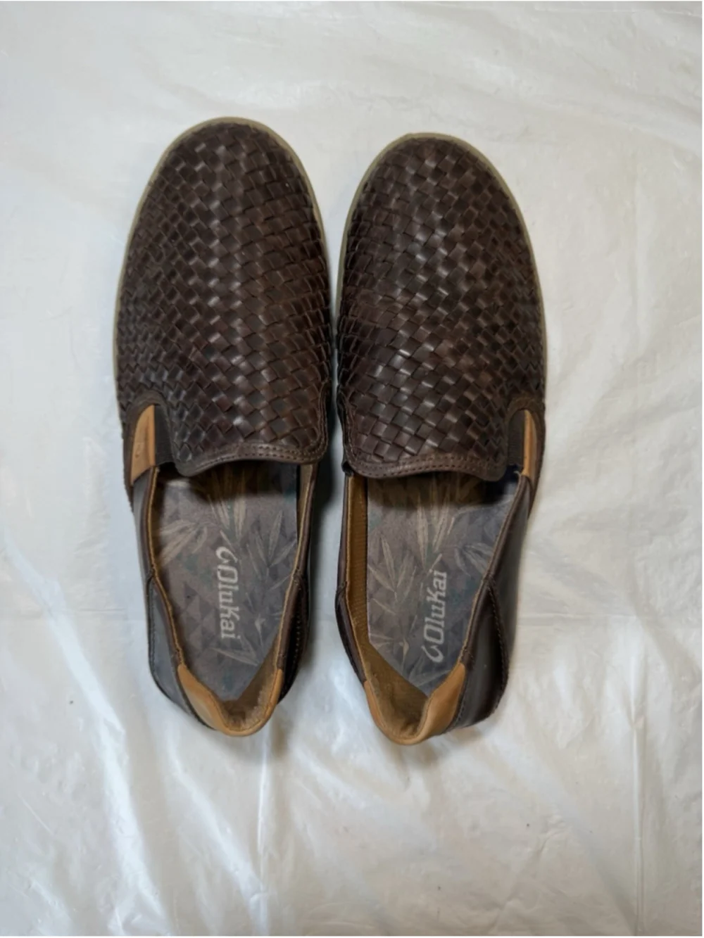 Olukai Lae'ahi Lauhala Men’s Woven Leather Shoes Dark Wood Size 10.5  $165